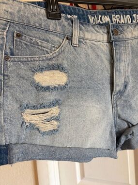 Volcom Light Wash Distressed Rolled Hem Denim Shorts